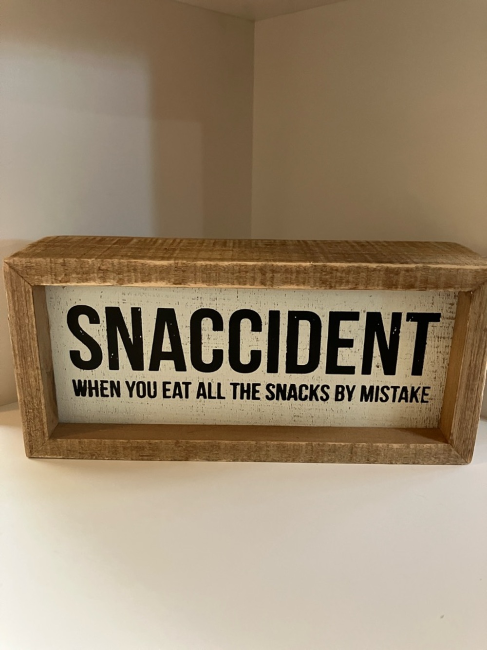 Rustic Tan and White "SNACCIDENT" Wooden Box Sign - Home Accents